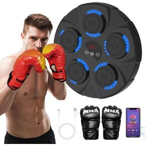 Cadigan Music Boxing Machine with 2 Pairs Boxing Gloves Smart Bluetooth Music Beat Workout Machine Wall Mounted Music Boxing Trainer Home Punching Boxing Machine for Adults Kids Men Women