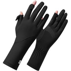 Women UV protection sun protection gloves cloud-feeling ice silk material - cooling sensation to the touch ultra-thin lightweight breathable summer outdoor cycling sun protection gloves (black)