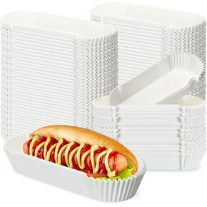 1200 Pcs Hot Dog Trays 6 Inches Fluted Paper Hot Dog Liners Disposable White Paper Food Trays Rectangular Hot Dog Holder Boats Container for Sandwiches Hamburgers Corn Serving Stand Party Festival