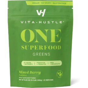 مسحوق VitaHustle ONE Superfood Super Greens بنكهة التوت (25 حصة (عبوة من 2))