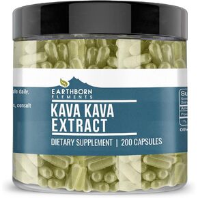 Earthborn Elements Kava Kava Extract, 200 Capsules, Pure & Undiluted, No Additives