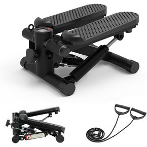 Steppers for Exercise, Stair Stepper with Resistance Bands, Mini Stepper with 300LBS Loading Capacity, Hydraulic Fitness Stepper with LCD Monitor