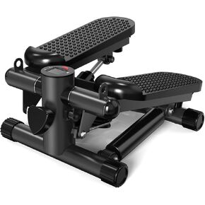 Steppers for Exercise at Home, Mini Stepper 300LBS Loading Capacity, Low-Impact Stair Step Cardio Equipment with Digital Monitor, Stepper with Resistance Bands，Black