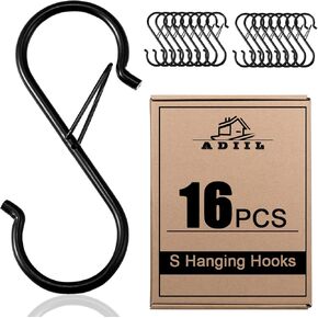 ADIIL 6 Pcs S Hooks for Hanging with Safety Buckle, Heavy Duty Metal S Shaped Closet Hooks for Hanging Plants, Kitchen Utensils, Jeans, Bags, Pots, 3.75 Inch, Black