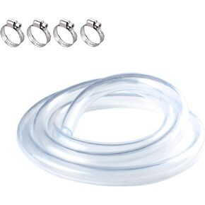 PVC Tubing 1" ID x 1-1/4" OD - 5 ft Clear Vinyl Tubing with 4 Stainless Clamps, Low Pressure Flexible PVC Tube, Lightweight Plastic Vinyl Hose for Transfer Water Air Oil.