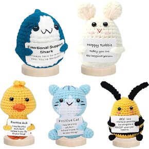5PCS Positive Crochet Animals potato pickle Emotional Support Crochet Doll Corn Shark Room Decor Mini Funny Knitted Office Handmade Gifts for Women Men Girlfriend Boyfriend Friends Birthday Christmas