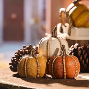 Valery Madelyn Pumpkins Fall Decorations for Home, Set of 3 Decorative Pumpkins Decor Indoor Resin Harvest Pumpkin Figurines for Table, Tabletop Autumn Thanksgiving Halloween Decorations, 3.5 Inch