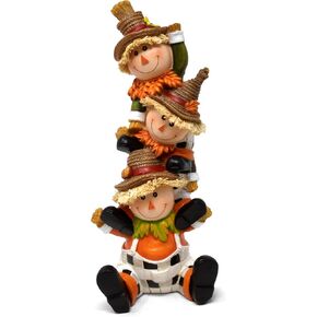 Gift Boutique Thanksgiving Decorations Scarecrow Tabletop Decor Fall Figurine Autumn Table Topper Decoration Cute Stacked Smiling Scarecrow Resin Holiday Centerpiece for Home Fireplace Mantle Shelf
