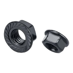 M5-0.8 Black Flange Nuts (50 pcs), 304 Stainless Steel 18/8, Black Oxide Coated, Serrated Flange Hex Nuts, Fayeploo