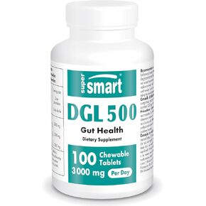 Supersmart - DGL Supplement 3000mg per Day (High Strength) - Natural Orange Flavor - DGL Liquorice Root Extract - Deglycyrrhizinated | Non-GMO & Gluten Free - 100 Chewable Tablets