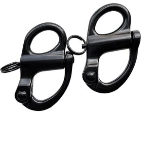 2-Pack Stainless Steel Quick Release Shackles, 2.75" Fixed Bail Snap Connectors for Boats, Helicopters, Climbing, Swings, Chains, Black