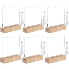 6-Pack Led Wooden Acrylic Light Base and Blanks, 7''Led Acrylic Light Base, Transparent Acrylic Night Lights with USB Cables, Wooden Bases with Acrylic Boards for Writing, Drawing, DIY, Gift