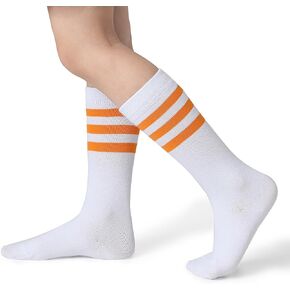 Pareberry Boys Girls Over the Calf Striped Tube Socks Cotton Soft Retro Athletic Soccer Socks for Kids Age 3-12