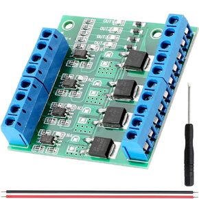 4-Channel Driver Module PWM MOS FET Trigger Switch Module 3-20V to 3.7-27VDC 10A PLC Amplifier Circuit Board Servo Motor Driver Module with red and Black Cable Screwdriver