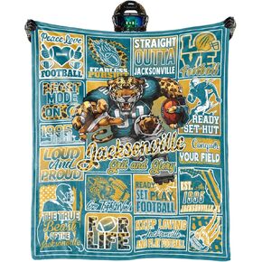 Jacksonville Football Blanket Gifts for Men Women, City Football Style Merch Gear Throw Blanket Fans Soft Flannel Couch 60" x 50"