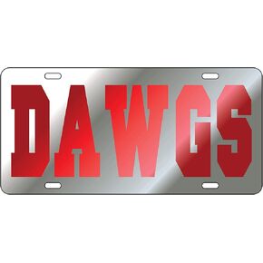 Sports Addiction Georgia Bullodgs Mirror Laser License Plate Tag Silver Background, Mirror Red - Dawgs