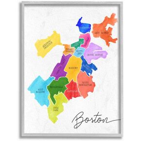 Stupell Industries Colorful Map of Boston Massachusetts by Neighborhood Wall Art, 11 x 14, White