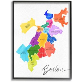 Stupell Industries Colorful Map of Boston Massachusetts by Neighborhood Wall Art, 24 x 30, White