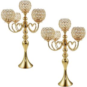 5 Arm Gold Crystal Candelabra Centerpieces, 21.5 Inch Tall Candelabra Centerpiece with Crysta 2 Pack Table Centerpieces for Home Wedding Anniversary Dinner Party Table Decoration