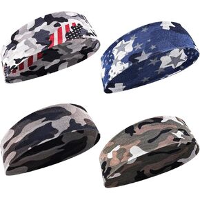 WLLHYF Kids Sports Headbands, 4 Pack Athletic Sweatbands Headband for Boys Camouflage Sport Headband Sweat Absorbing Elastic Hairband