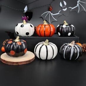 AKEROCK Halloween Decorations Indoor, 6 PCS Black and White Pumpkins for Table, Tiered Tray, Desk, Fireplace Mantel and Room Decor - Halloween Decorations for Home