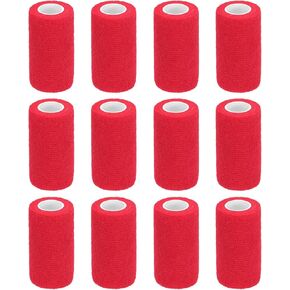MECCANIXITY 12 Pack Elastic Cohesive Bandage Wrap 4 Inch x 5 Yards Breathable Self Adhesive Athletic Tape Roll Red for Sports Wrist Ankle Support