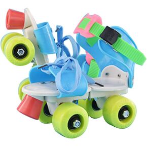 Kids Roller Skates Adjustable Kids Roller Skates Double Row 4 Wheel Shoes Adjustable Size for Boys Girls, Professional Design, Braking (Sky-Blue)