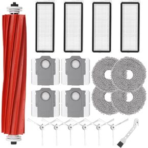 Accessories Kit for Roborock Qrevo S/QRevo MaxV/QRevo Pro Robot Vacuum Cleaner Replacement Parts. 1 Main Roller Brush, 4 Hepa Filters, 4 Mop Pads, 6 Side Brushes, 4 Dust Bags, 1 Brush