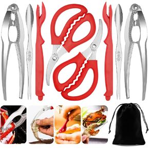 Crab Crackers and Tools, Lobster Crackers and Picks Set, 9Pcs Seafood Tools Set - Crab Leg Cracker Tool/Nut Crackers, Crawfish Sheller, Crab Leg Forks, Scissors & Storage Bag, Seafood Boil Utensils