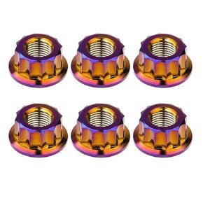 Titanium M5 M6 M10 M12 12-Point Flange Nut for Motorcycle Car Modification Pack of 6 (M5, Burn Blue)