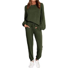 Okiwam Womens 2 Piece Outfits Lounge Sets Long Sleeve Tops Drawstring Jogger Pants 2024 Fall Matching Tracksuit Sets