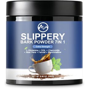 Slippery Elm، مسحوق لحاء الدردار العضوي مع L-Glutamine، DGL، البابونج، الصبار، الشمر، الخطمي، أعشاب طبيعية لتهدئة الحلق ودعم الجهاز الهضمي، 40 وجبة