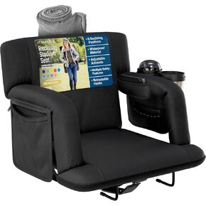 Reclining Stadium Seats for Bleachers with Back Support – Wide Bleacher Chair Cushion, Armrests, Large Pockets, and Multiple Safety Features – Best Stadium Seat Chairs for Camping, Kayak Backs & More