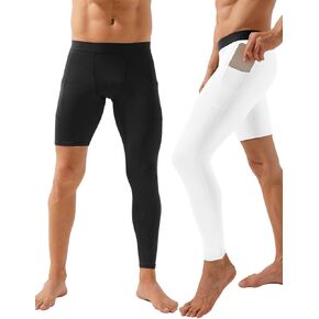 Hotfiary 2 Pack Men's One Leg Compression Pants Basketball Single Leg Tights Long Sports Base Layer Leggings with Pocket