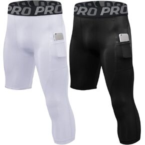 Mens Compression Pants 3/4 One Leg Capri Tights Althletic Baselayer Underwear Basketball Single Leg Sports Pants