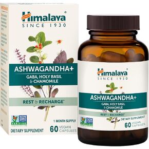 Himalaya Ashwagandha+، مع GABA والريحان المقدس والبابونج لإعادة ضبط النفس والاسترخاء وتخفيف التوتر، نباتي، خالي من الغلوتين، 540 مجم، 60 كبسولة نباتية، كمية تكفي لمدة شهر واحد in Kuwait