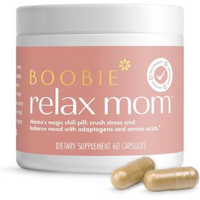 Boobie Relax Mom, Stress Support Supplement | Safe for Pregnancy & Lactation | Mood and Energy Support with Ashwagandha & L-Theanine, 60 Capsules