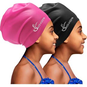 2 Pack Kids Extra Large Swim Cap for Long Thick Hair, Waterproof Silicone Swimming Hat for Girls Aged 4 to 16 Boys Toddler Children Youth, Hair Turban Protection for Braids Dreadlocks Extensions Afros