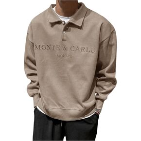 SHENHE Men's Letter Embroidery Sweatshirt Long Sleeve Half Placket Collar Casual Pullover Top