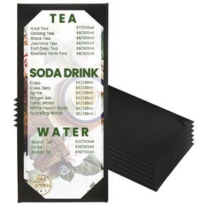 Menu Holder 6 Pack Menu Cover Black Restaurant Menu Covers 4.25" X 11" PU Leather Menu Covers Single Panel with 1 Inside Pockets Menu Holders for Restaurant, Coffee, Bar (1 View, 6 Pack)