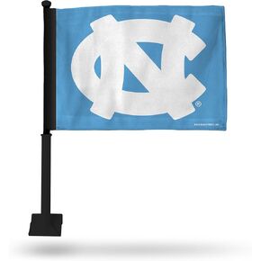 Rico Industries NCAA North Carolina Tar Heels Black Pole Car Flag W' Black Pole Double Sided Car Flag - 16" x 19" - Strong Pole that Hooks Onto Car/Truck/Automobile