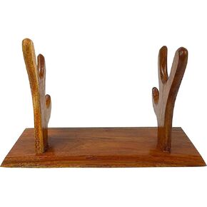 QT S Khukuri/Kukri Wooden Stand for Display - Two Tier Handmade Wooden Kukri Stand Fit Size 12-16 Inch Kukri included Blade Handel - Real Wood Nepaloden Sword Kukri Knives Display Wooden Stand