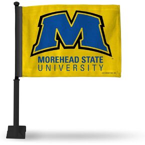 Rico Industries NCAA Morehead State Eagles Black Pole Car Flag W' Black Pole Double Sided Car Flag - 16" x 19" - Strong Pole that Hooks Onto Car/Truck/Automobile