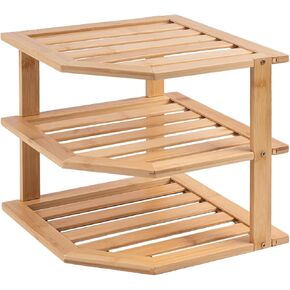 Bamboo Corner Shelf - 3 Tier,Dish Drying Rack,Plate Organizer,Spice Rack for Countertop ＆ Cabinet,Bathroom Counter Organizer,Kitchen Cabinet Organizer,Pantry Organization and Storage