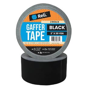 Reli. Gaffers Tape, Black | 2 Rolls | 3" x 30 Yards Per Roll (60 Yards Total) | Heavy Duty Gaff Tape/Gaffer Tape 2 Inch Wide | Black Cloth Tape for TV Production/Filming, Cables/Electrical Cords