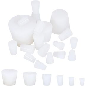 BENECREAT 19pcs Solid Silicon Rubber Stopper, 6 Size White Tapered Test Tube Seal Stopper Reusable Replacement Bottle Stopper for Plug Bottles, Lab Vials
