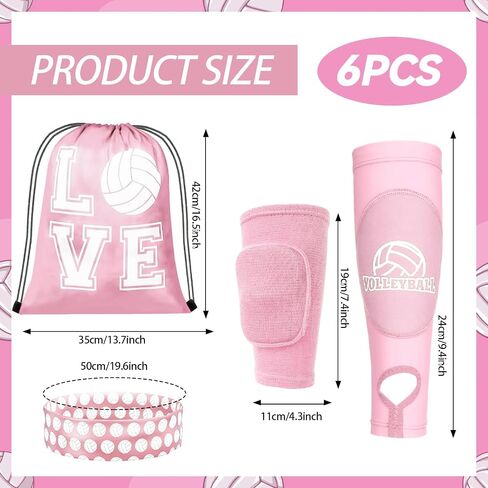 6 Pcs Volleyball Accessories Kit, Youth Volleyball Knee Pads Volleyball Arm Sleeves Protection Volleyball Headband Drawstring Bag for Women Teens Girls Boys Gifts（Pink） in Kuwait