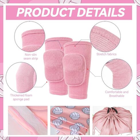 6 Pcs Volleyball Accessories Kit, Youth Volleyball Knee Pads Volleyball Arm Sleeves Protection Volleyball Headband Drawstring Bag for Women Teens Girls Boys Gifts（Pink） in Kuwait