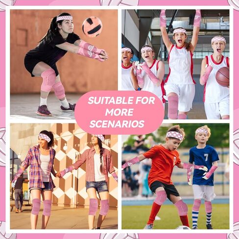 6 Pcs Volleyball Accessories Kit, Youth Volleyball Knee Pads Volleyball Arm Sleeves Protection Volleyball Headband Drawstring Bag for Women Teens Girls Boys Gifts（Pink） in Kuwait