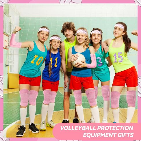 6 Pcs Volleyball Accessories Kit, Youth Volleyball Knee Pads Volleyball Arm Sleeves Protection Volleyball Headband Drawstring Bag for Women Teens Girls Boys Gifts（Pink） in Kuwait